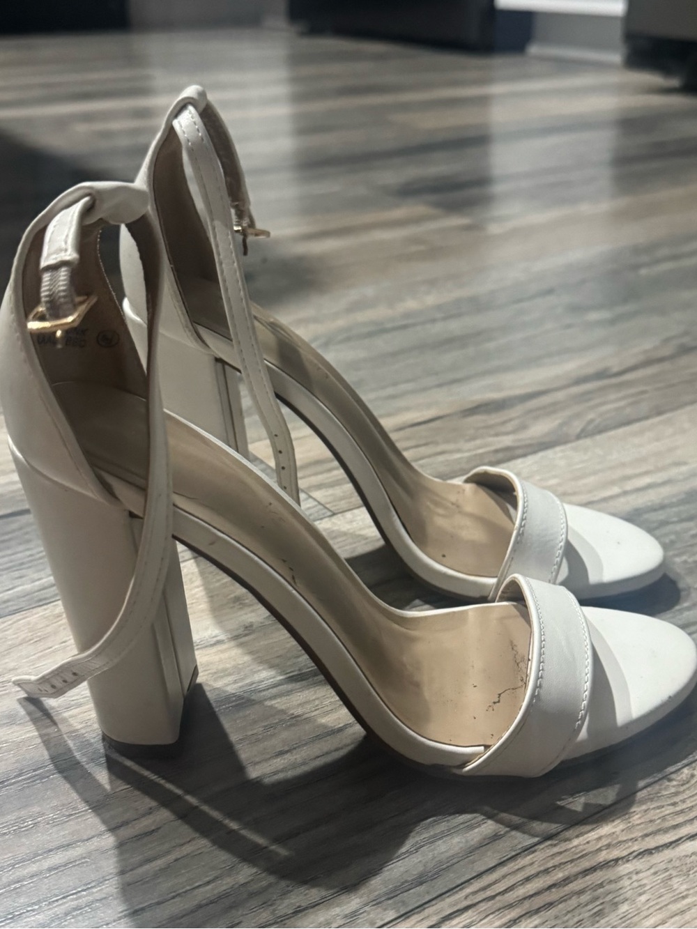 Women’s White Ankle Strap Block Heel Sandals